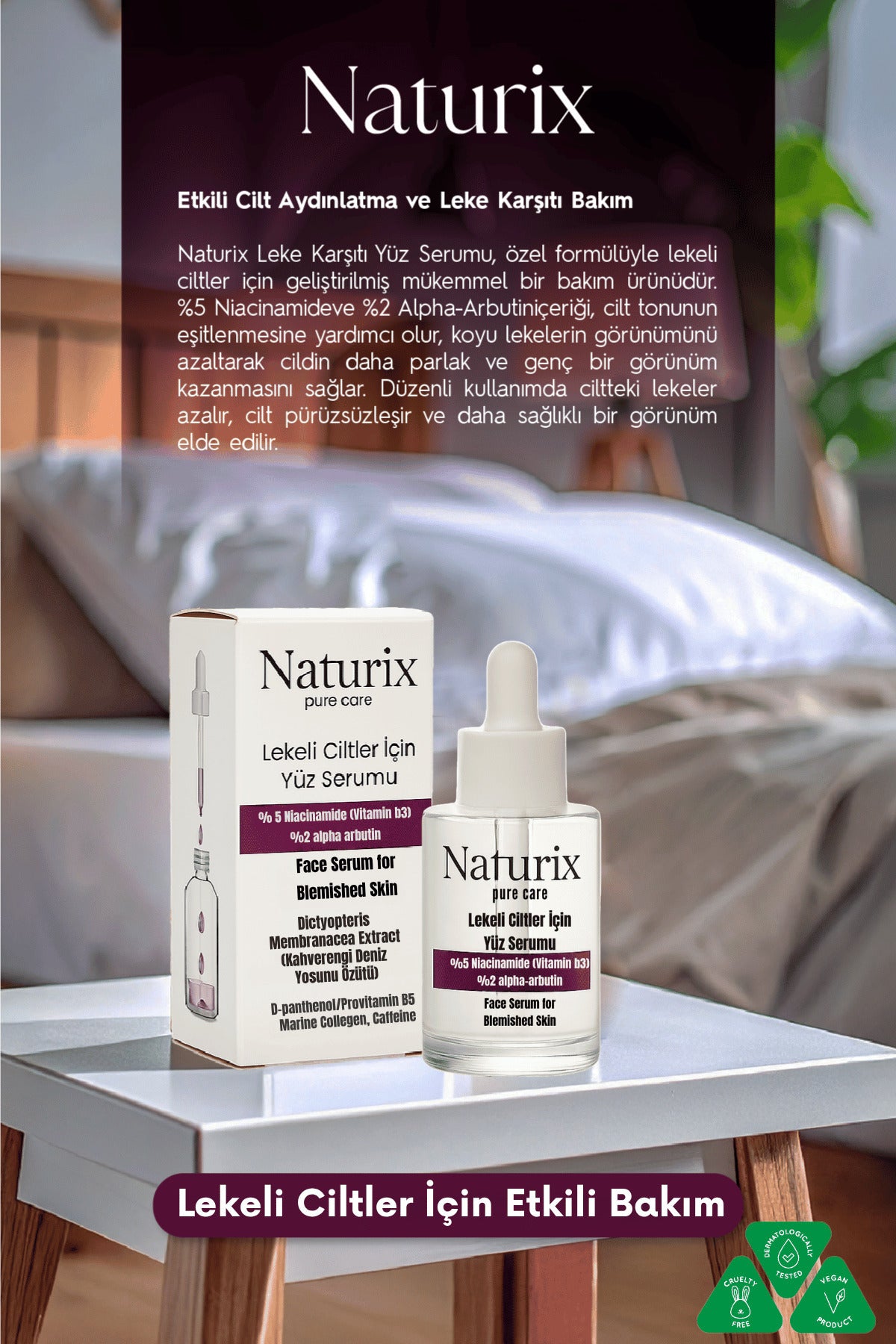 Leke Karşıtı Yüz Serumu | %5 Niacinamide & %2 Alpha-Arbutin | Lekeli Ciltler İçin Etkili Bakım 30ml