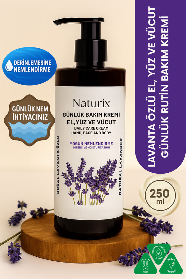 Lavanta Özlü Organik Nemlendirici Krem 250 ml – El, Yüz & Vücut Doğal Yatıştırıcı Bakım