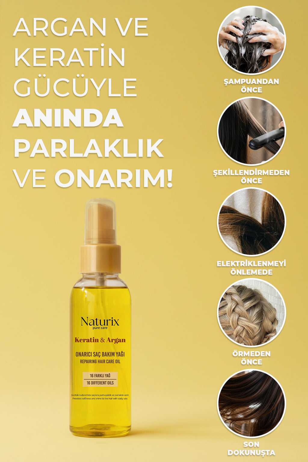 Keratin ve Argan Yağlı Onarıcı Saç Bakım Yağı 100 ml