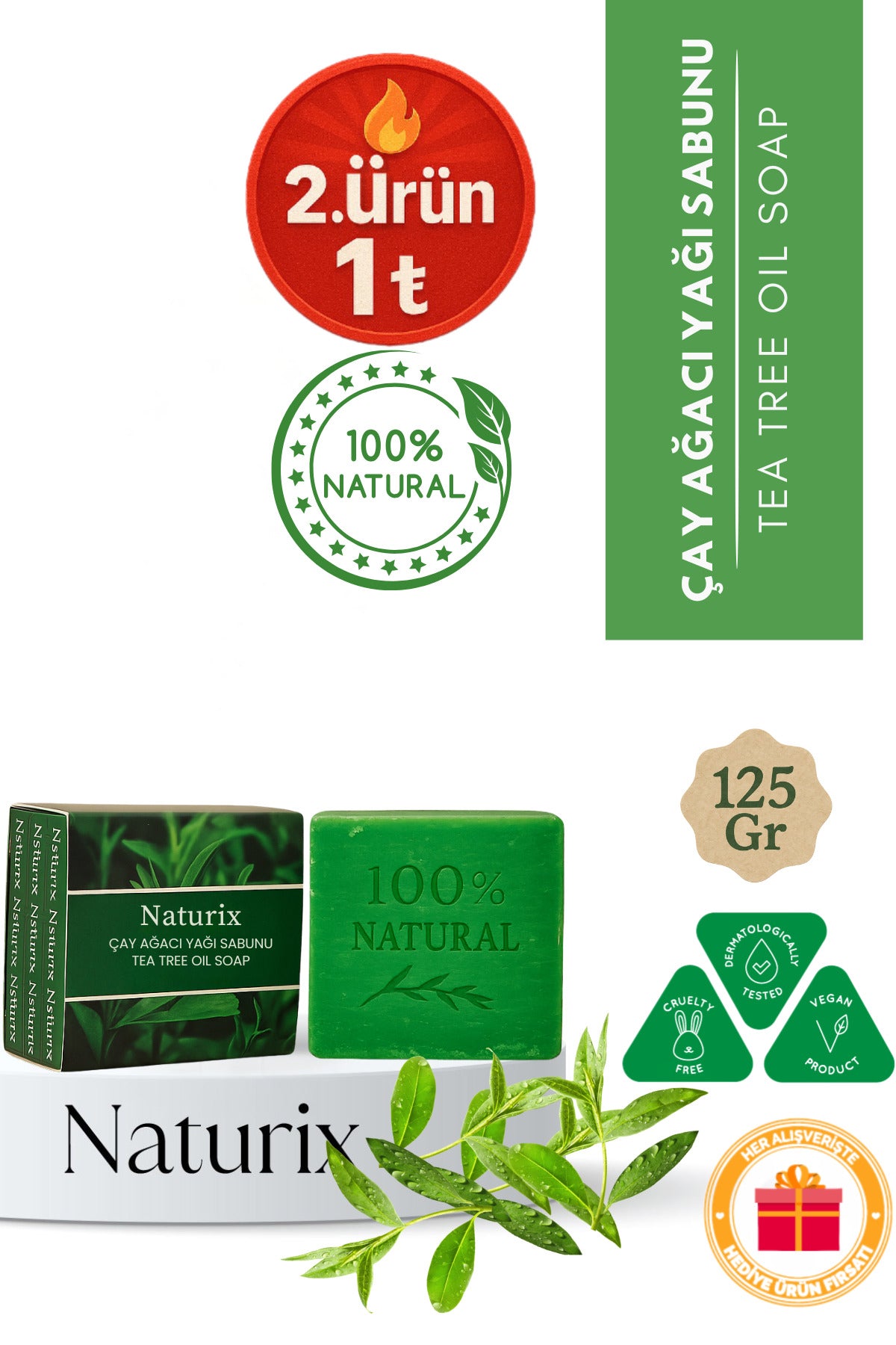 Çay Ağacı Yağı Sabunu 125 gr | Arındırıcı, Yağ Dengeleyici ve Cilt Yatıştırıcı Bakım Sabunu