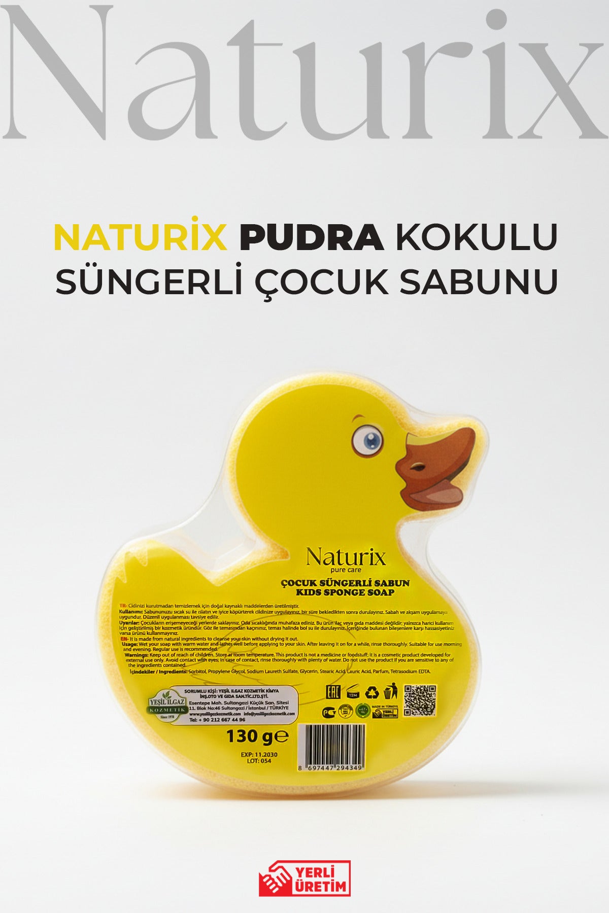 Pudra Kokulu Ördek Görünümlü Süngerli Çocuk Sabunu 130 gr