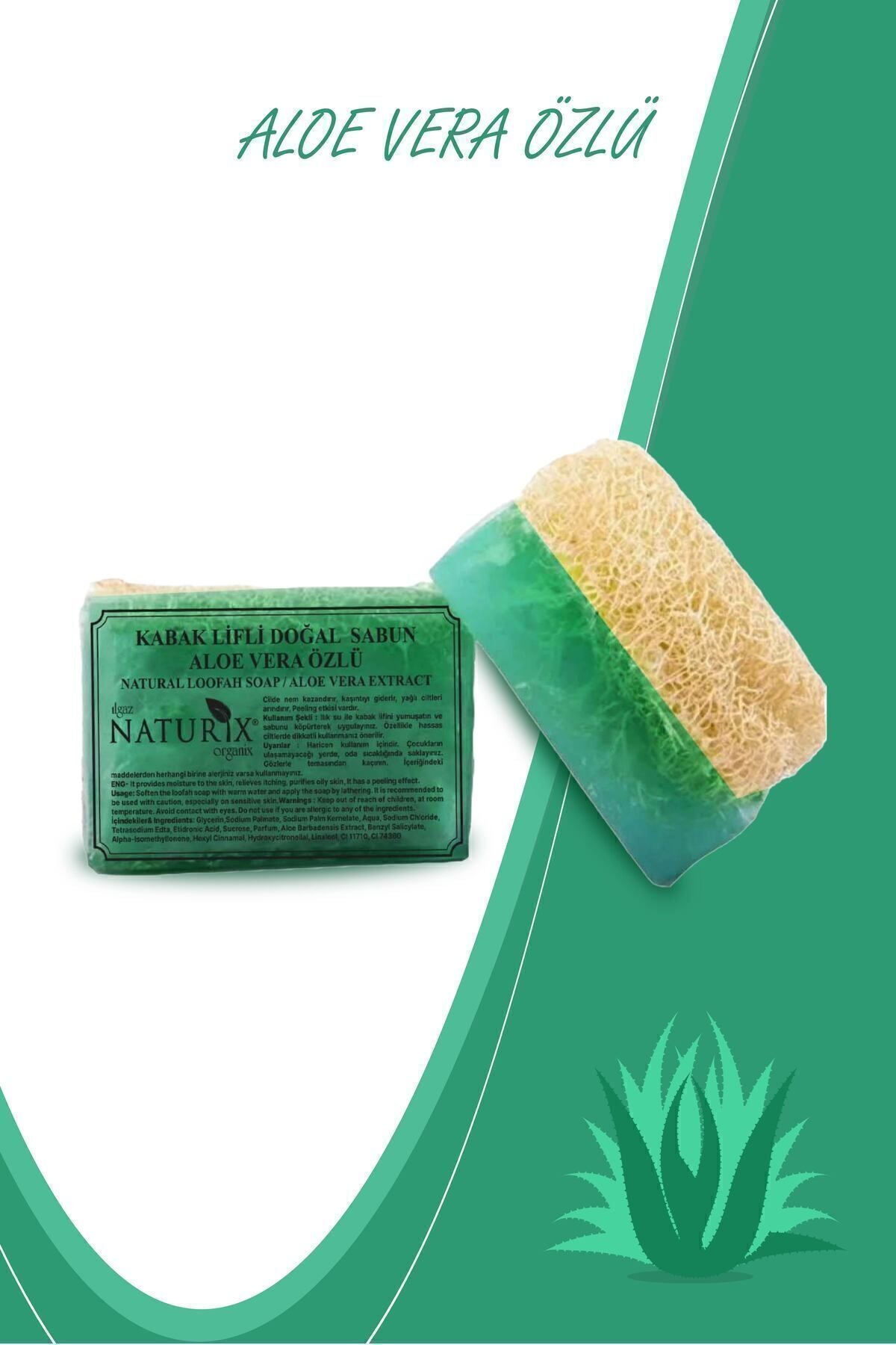 Kabak Lifli Aloe Vera Özlü Sabun 130gr | Kuru Ciltler Için Nemlendirici, Kurutucu Sabun