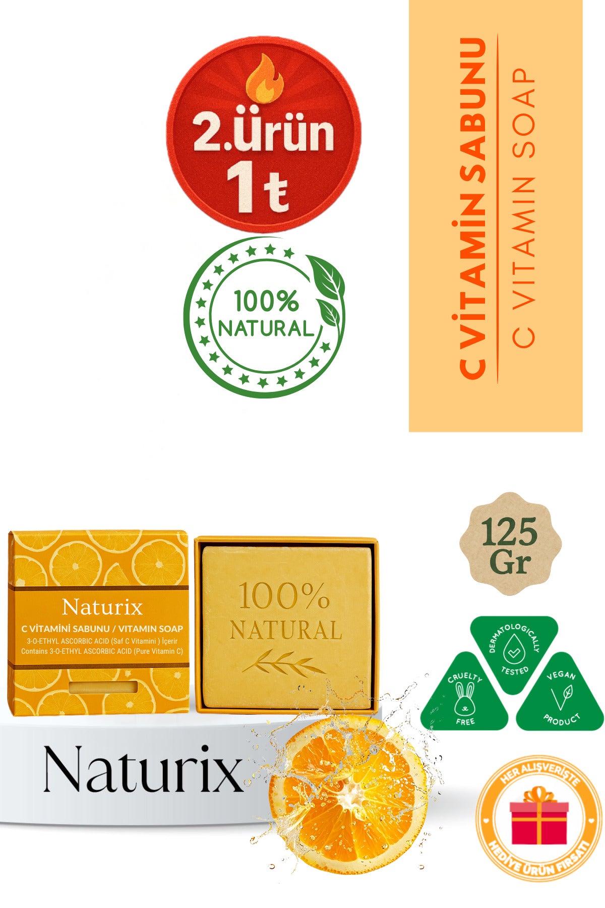 C Vitamini Sabunu 125gr Siyah Nokta Karşıtı, Limonlu Doğal Sabun