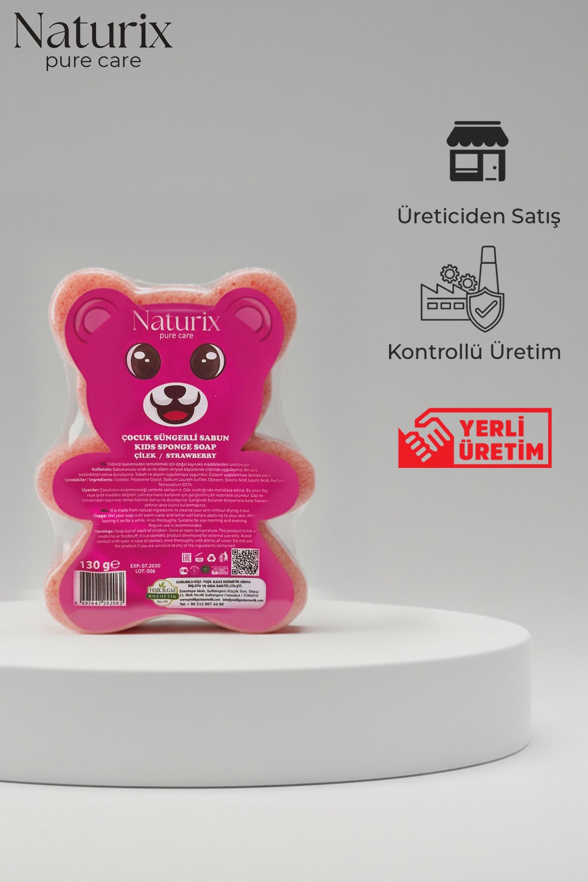 Ayıcık Şekilli Süngerli Çilekli Çocuk Sabunu Hassas Ciltler İçin Yumuşak Bakım - 150 gr