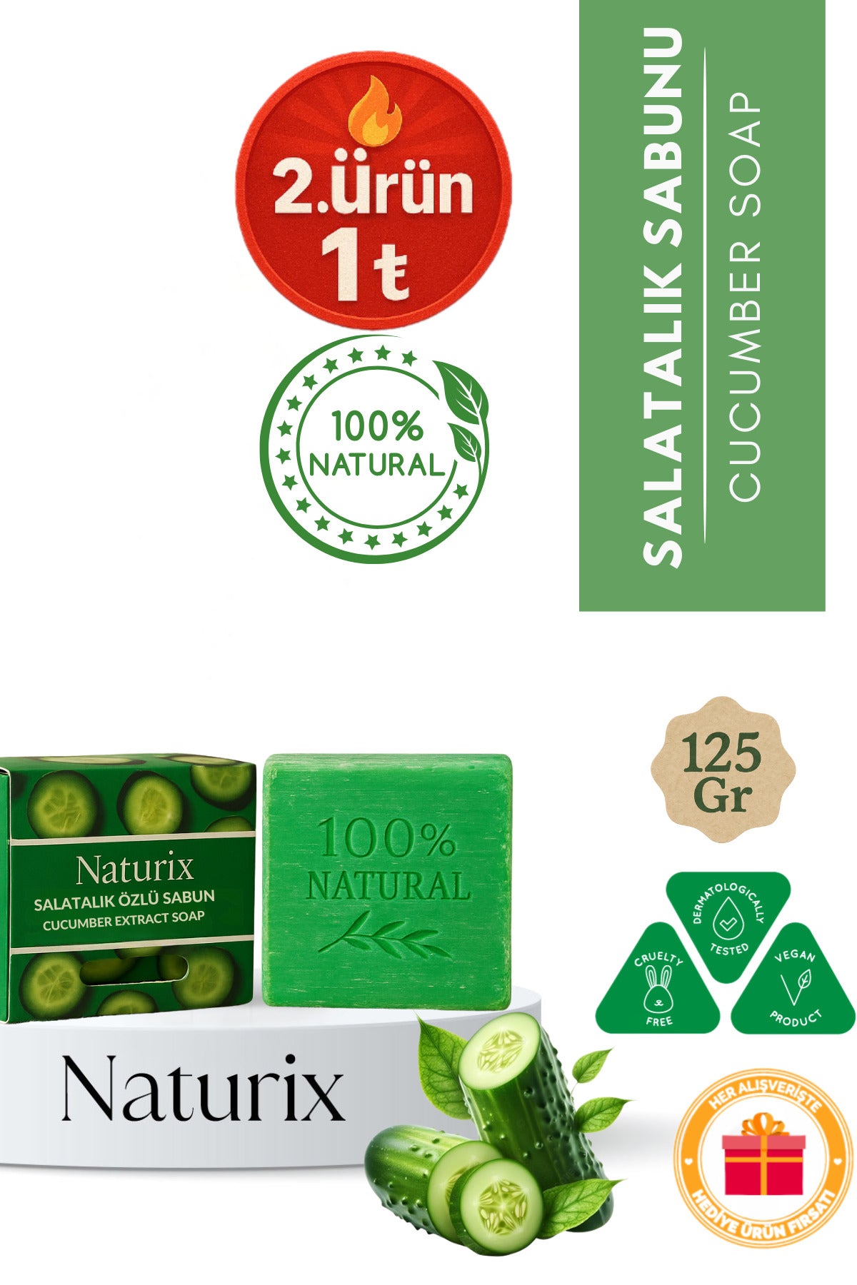 Salatalık Sabunu 125 gr | Cilt Ferahlatıcı, Nemlendirici ve Arındırıcı Bakım Sabunu