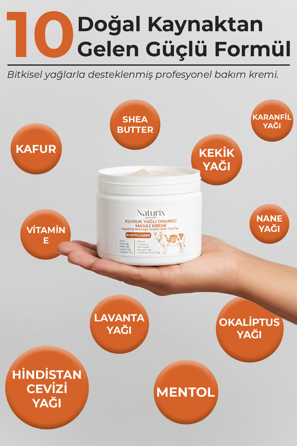 Kuyruk Yağlı Masaj Kremi 100 ml – 10 Bitkisel Aktifli İçerik Rahatlatıcı Bakım Kremi