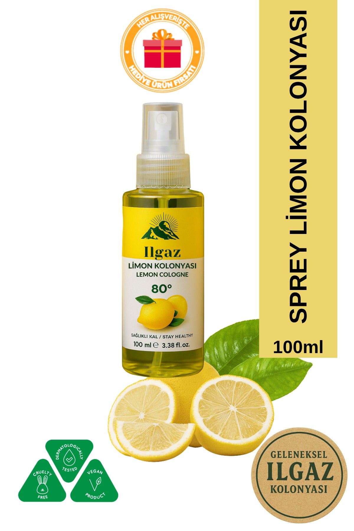 Klasik Limon Kolonyası 100 ml Çanta Boy Sprey | 80 Derece Ferahlatıcı Ve Hijyenik Kolonya