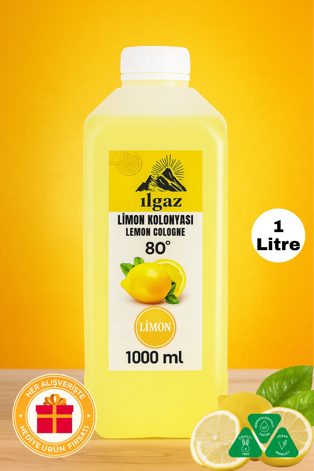 Limon Kolonyası 80 Derece 1000 ml Bidon | Pratik Huni Kapaklı Büyük Boy Kolonya
