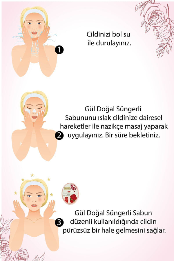 Süngerli Doğal Gül Sabunu 150 gr - Peeling Etkili Arındırıcı Sabun