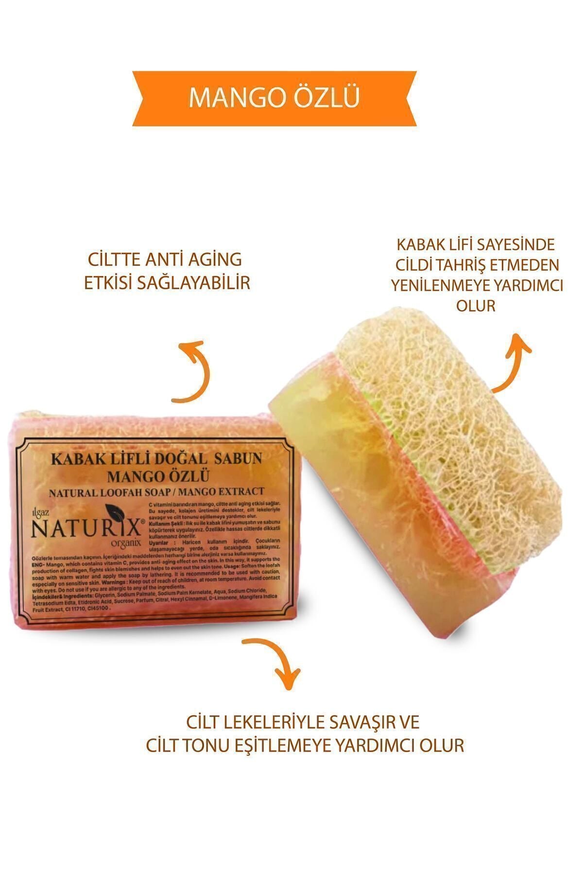Kabak Lifli Mango Özlü Sabun 130 gr | Nemlendirici Ve C Vitaminli Peeling Etkili Sabun