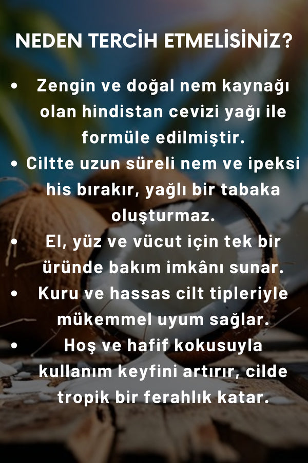 Hindistan Cevizi Özlü El, Yüz Ve Vücut Bakım Kremi 250 ml | Nemlendirici Ve Onarıcı Vücut Losyonu