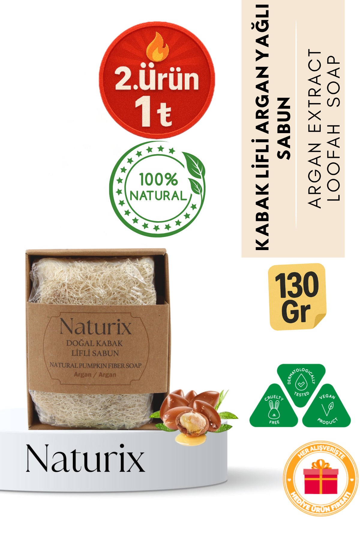 Kabak Lifli Argan Yağlı Sabun 130 gr | Peeling Etkili, Nemlendirici ve Arındırıcı Sabun