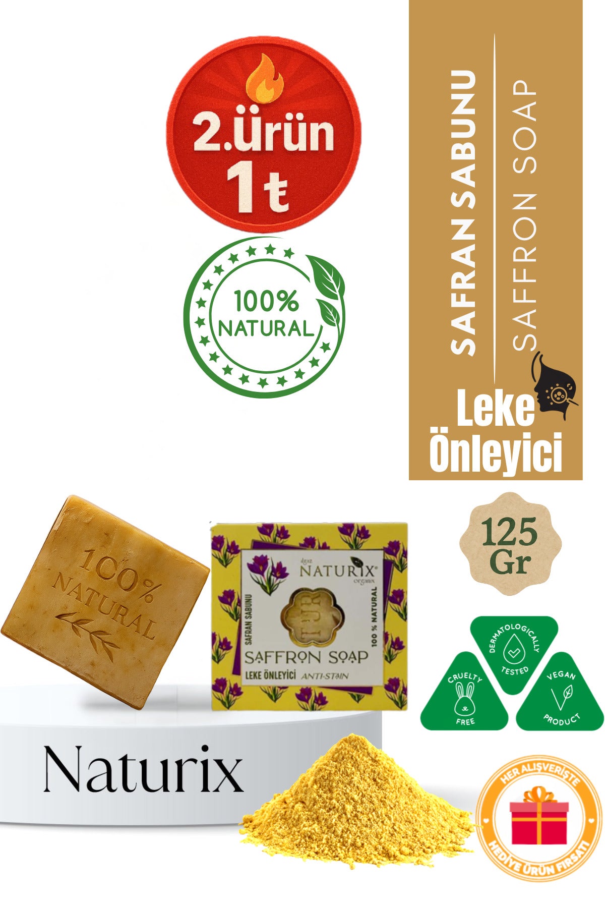 Safran Çiçeği Sabun 125 gr | Leke Önleyici, Onarıcı, Nem Ve Bakım Sabunu