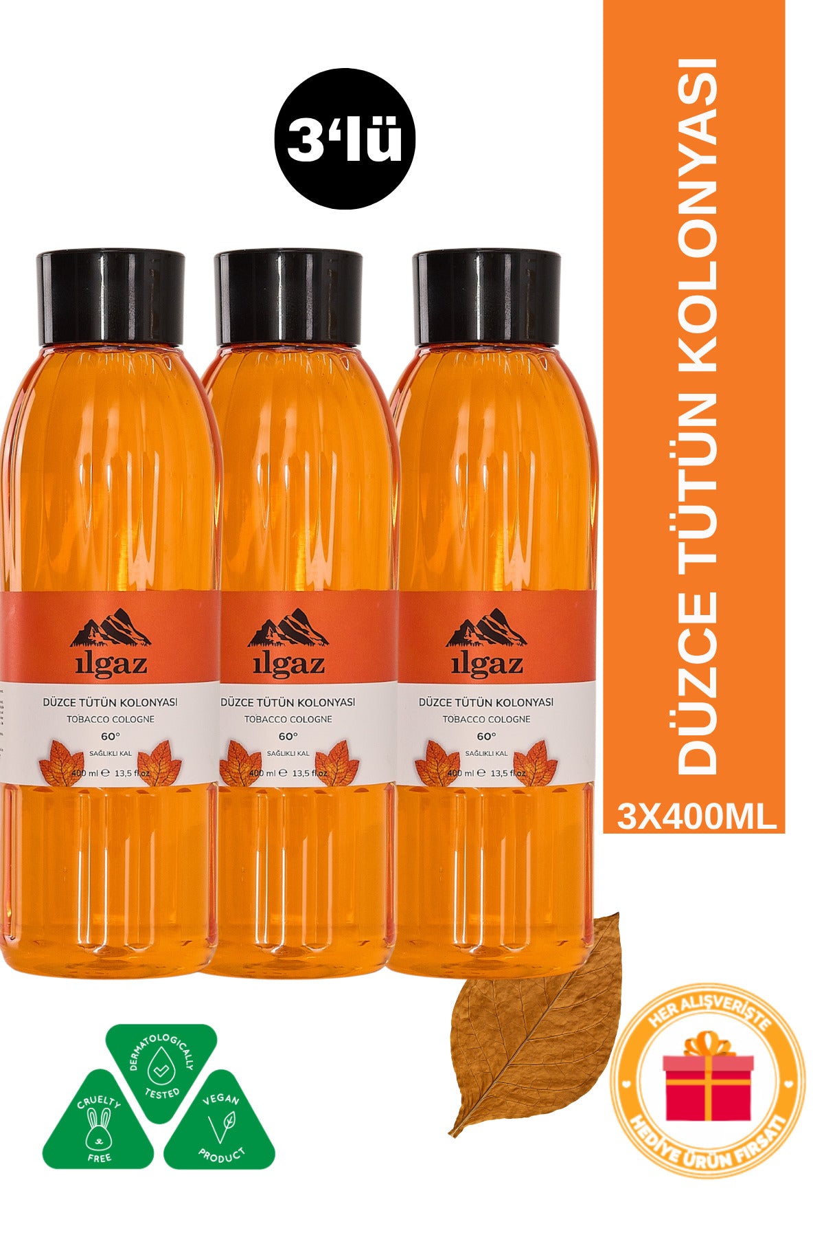 3'lü Tütün Kolonyası Seti | 3 X 400 ml Eau De Cologne | Kalıcı Ve Ferahlatıcı Otantik Koku
