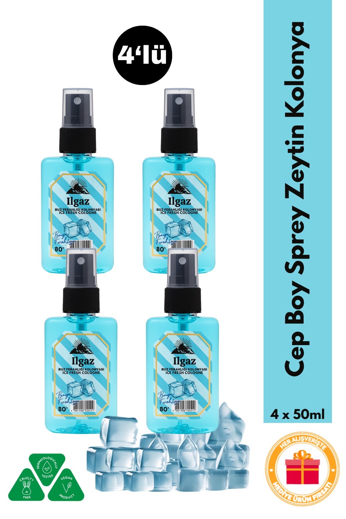 Buz Ferahlığı Sprey Kolonya Cep Boy Elegance Series 4'lü Eko Paket - 4x50 ml
