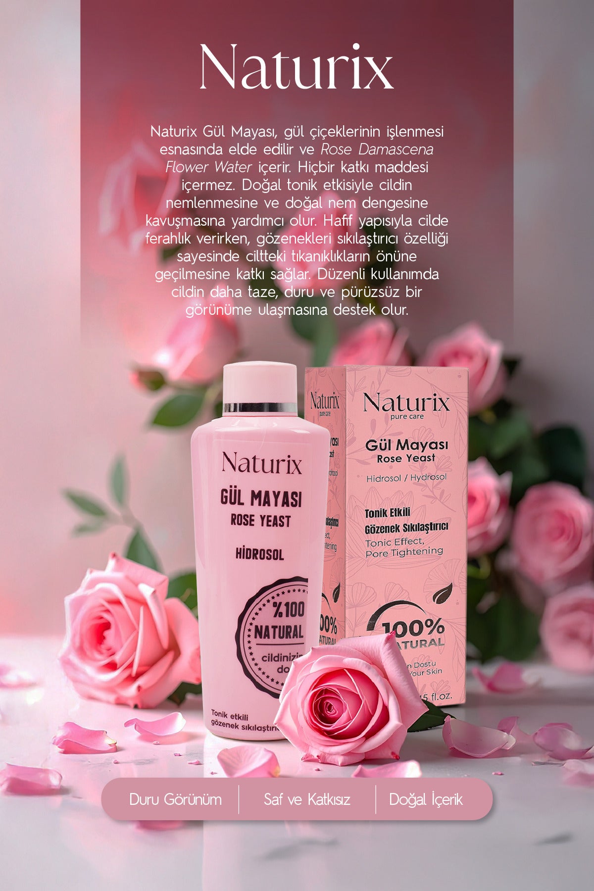 Akne Önleyici Gül Mayası 250 ml - 3'lü Eko Paket | Tonik Etkili Ve Gözenek Sıkılaştırıcı Gül Suyu