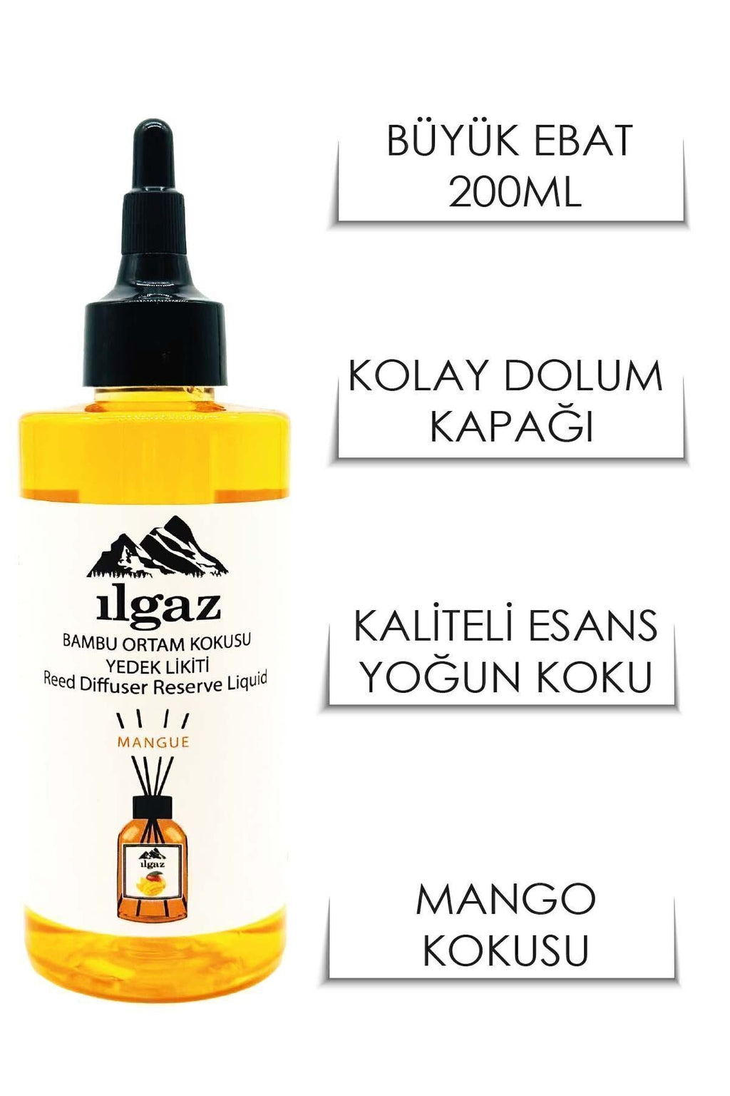 Mango Bambu Yedek Likit Bambu Oda Kokusu Yedek Şişe Mango Çubuklu Oda Kokusu Kolay Kullanım 200ml