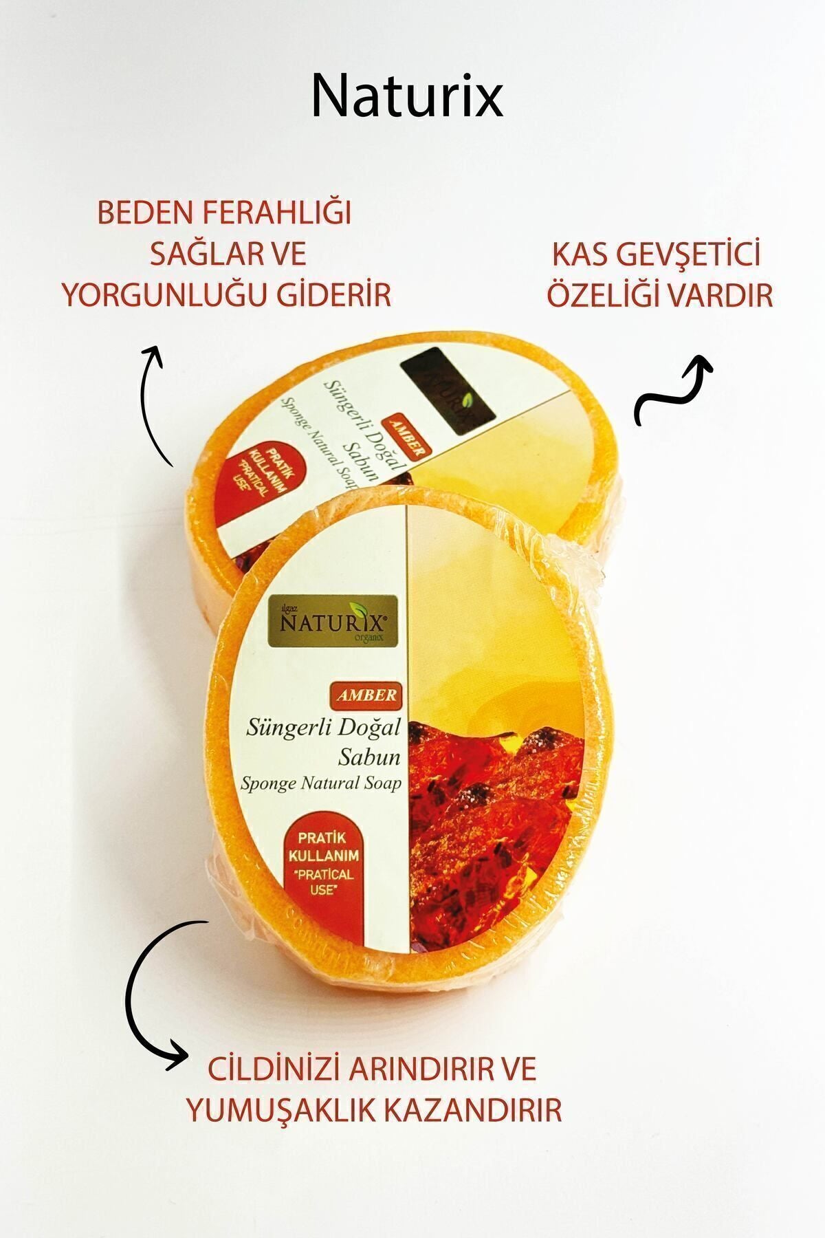 Amber Süngerli Sabun 150 gr | Doğal Amber Soap | Peeling Ve Ferahlatıcı Etki