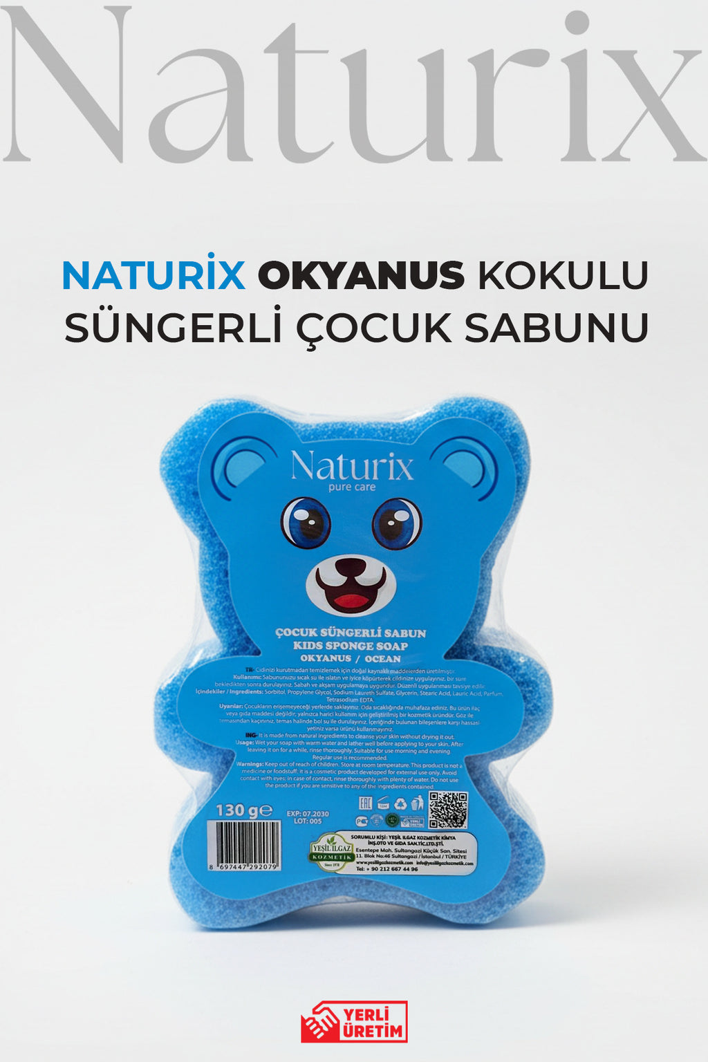Ayıcık Şekilli Süngerli Okyanus Ferahlığı Çocuk Sabunu Hassas Ciltler İçin Yumuşak Bakım - 150 gr
