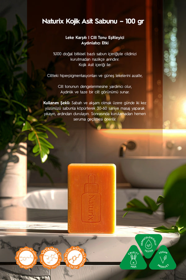 Kojik Asitli 3'lü Leke Karşıtı Cilt Bakım Seti | Sabun 100 gr + Serum 30ml + Krem 50 ml