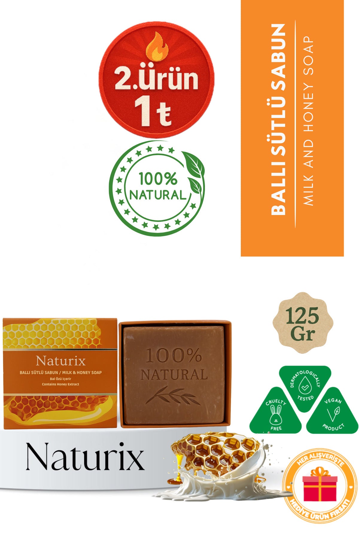 Ballı Sütlü Sabun 125 gr | Cilt Besleyici, Nemlendirici Ve Peeling Etkili