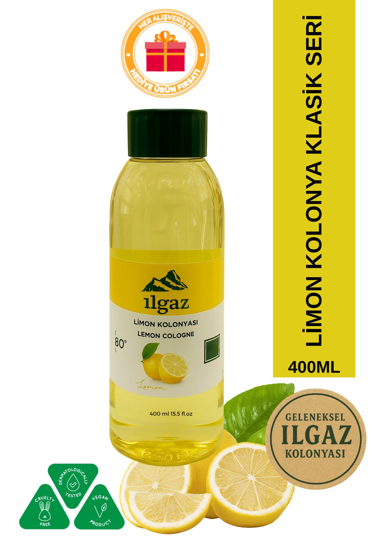 Klasik Limon Kolonyası 400 ml 80 Derece Kolonya Pet Limon Kolonyası