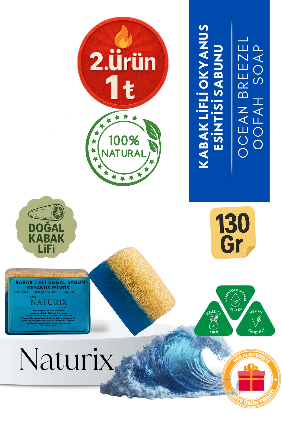 Kabak Lifli Okyanus Esintisi Sabun 130 gr | Mineralli Nemlendirici Ve Peeling Etkili Sabun