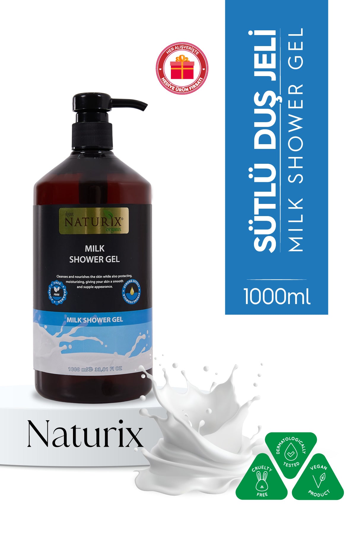 Sütlü Duş Jeli Nemlendirici ve Cildi Yumuşatan Günlük Temizlik Jeli - 1000 ml
