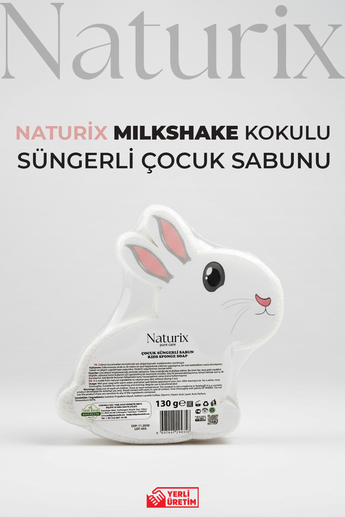 Çilekli Milkshake Kokulu Tavşan Görünümlü Süngerli Çocuk Sabunu 130 gr