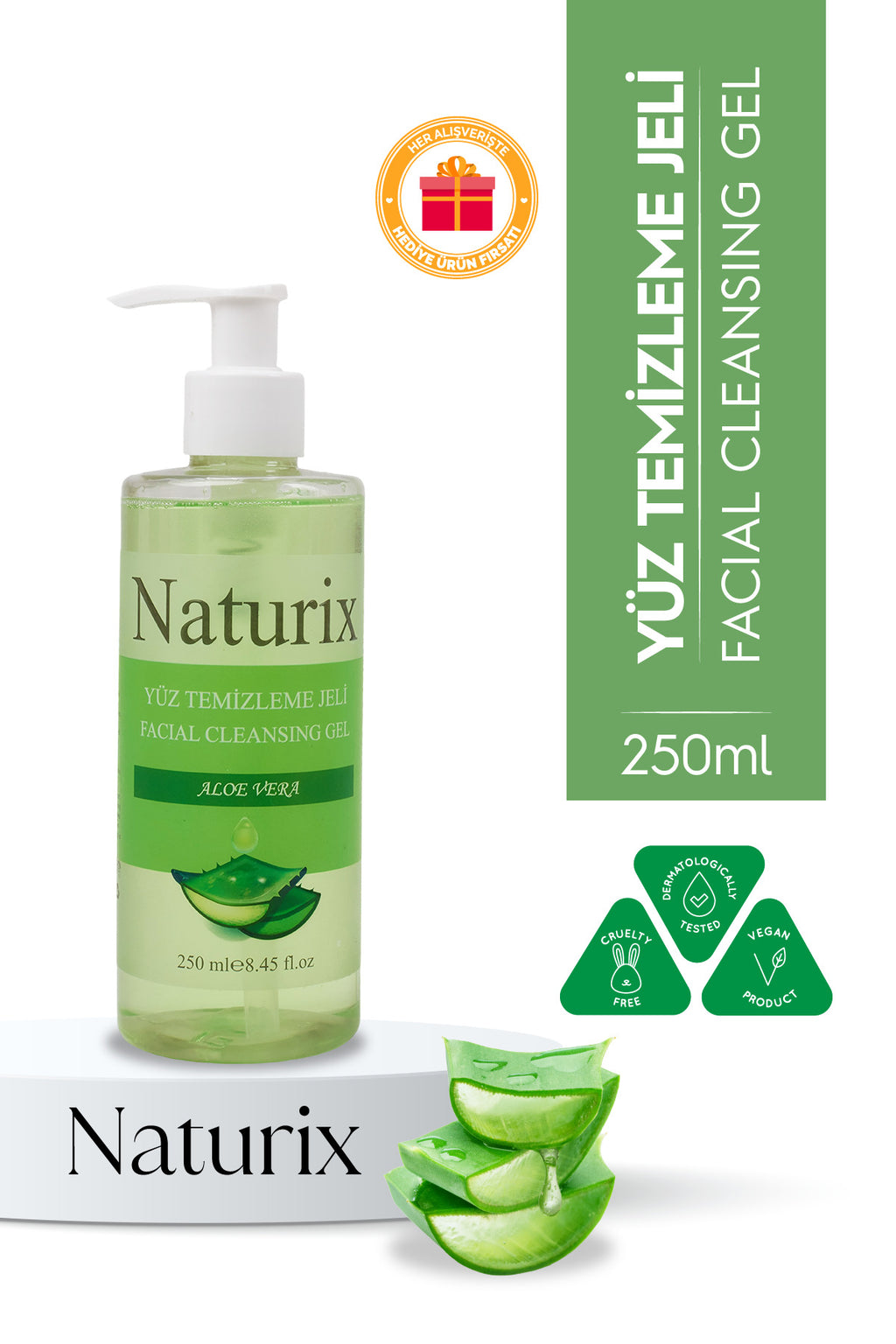 Aloe Vera Özlü Yüz Temizleme Jeli Canlandırıcı Ve Nemlendirici Bakım - 250 ml