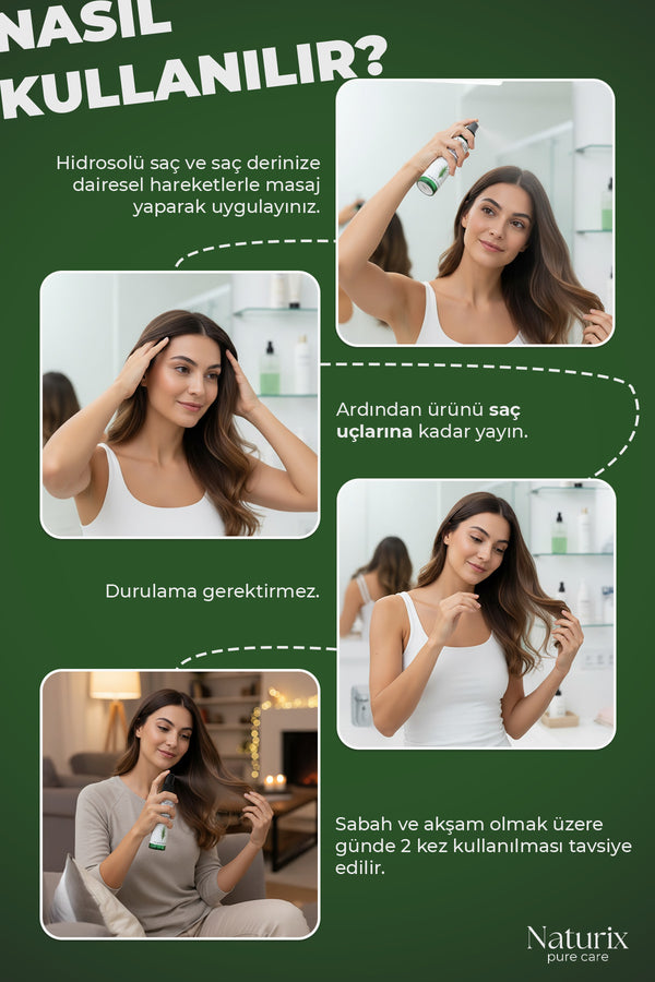 Biberiye Suyu %100 Doğal, Dökülme Karşıtı ve Saç Uzamasını Destekleyici Saç Toniği - 100 ml