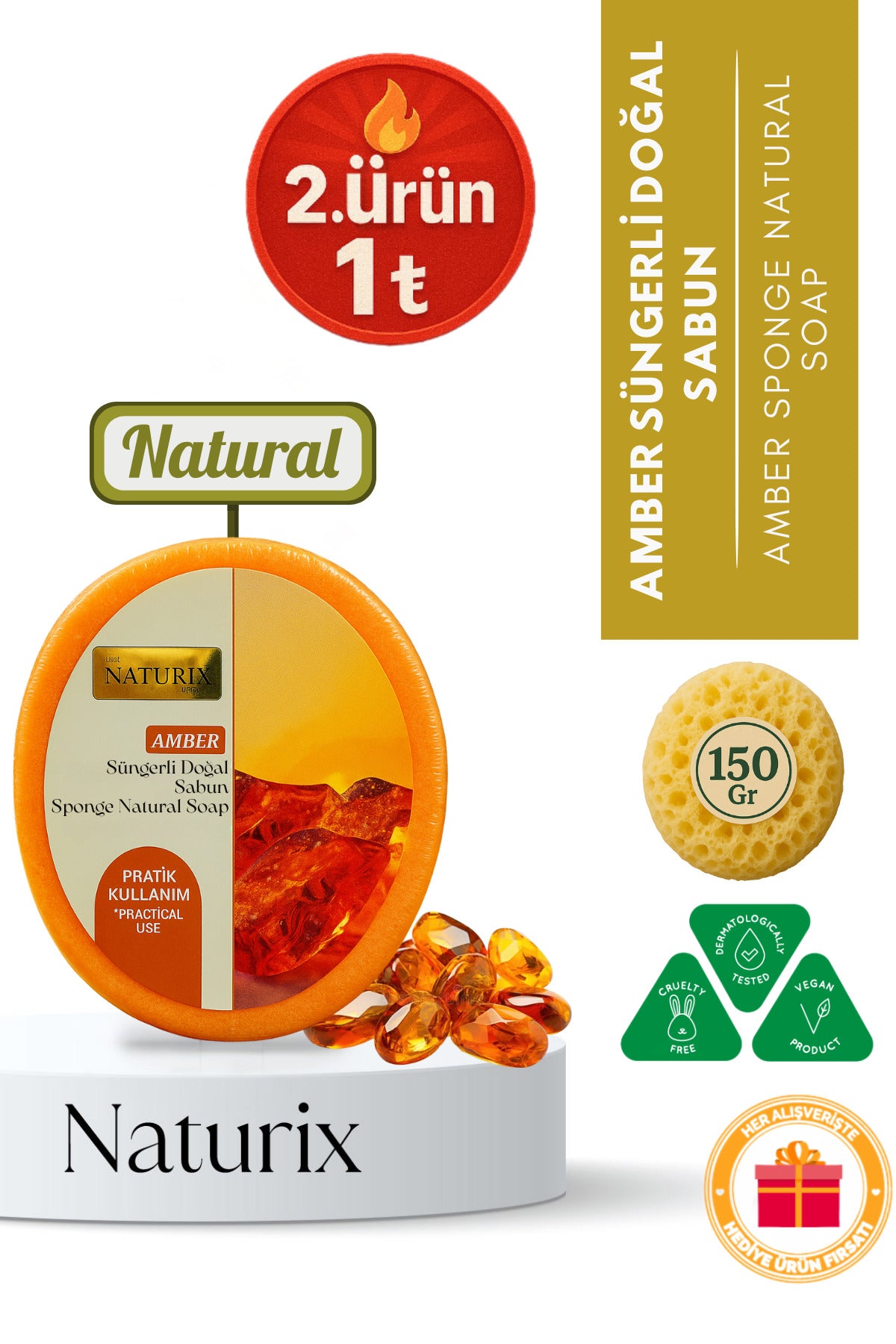 Amber Süngerli Sabun 150 gr | Doğal Amber Soap | Peeling Ve Ferahlatıcı Etki