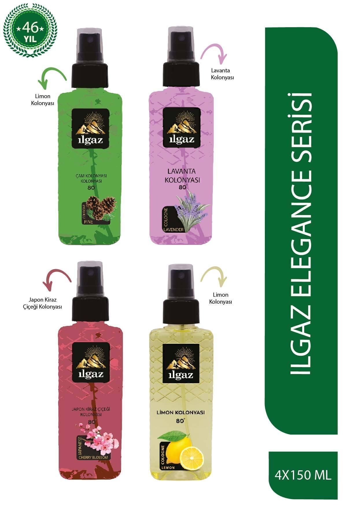 Çam & Lavanta & Japon Kiraz Çiçeği & Limon Kolonyası 150 ml - Elegance Series 4'lü Kolonya Seti