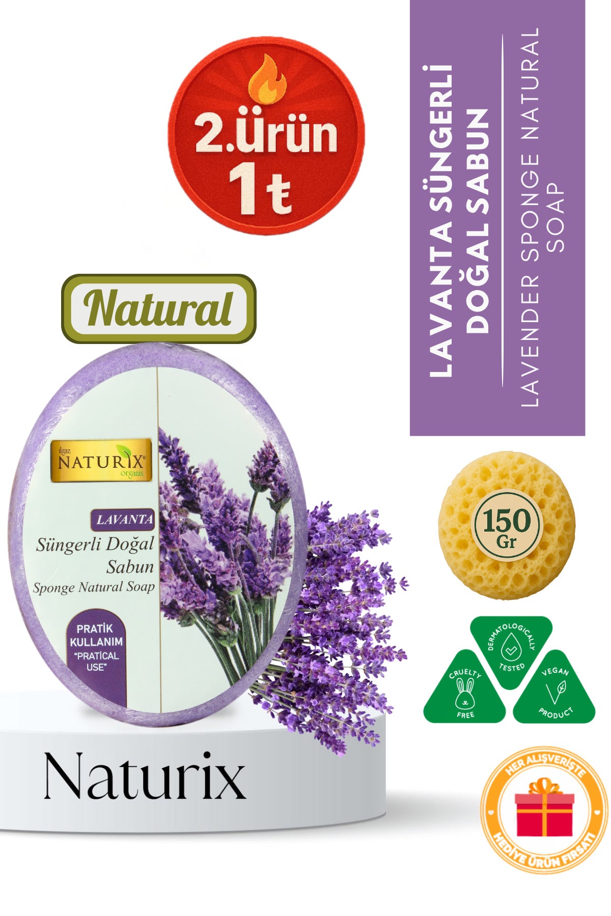 Lavanta Süngerli Sabun 150 gr | Peeling Etkili Arındırıcı Sabun