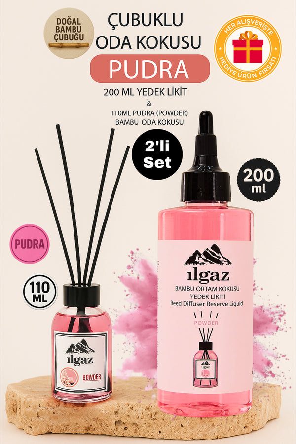 Pudra Bambu Çubuklu Oda Kokusu 110 ml & Pudra Yedek Likit Şişe 200 ml