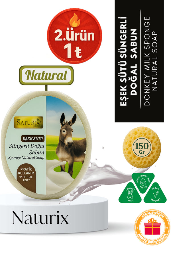 Eşek Sütü Süngerli Sabun 150 gr | Doğal Kurutucu Ve Cilt Pürüzsüzleştirici Sabun