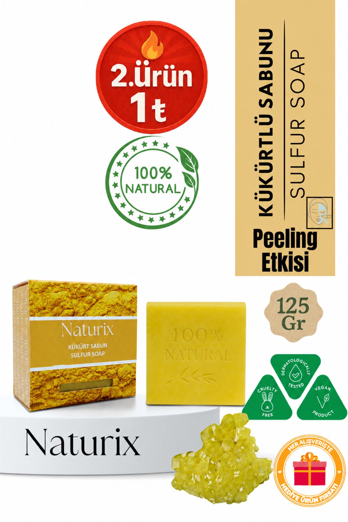 Kükürt Sabunu 125 gr | Arındırıcı Peeling Etkili, Sebum Dengeleyici