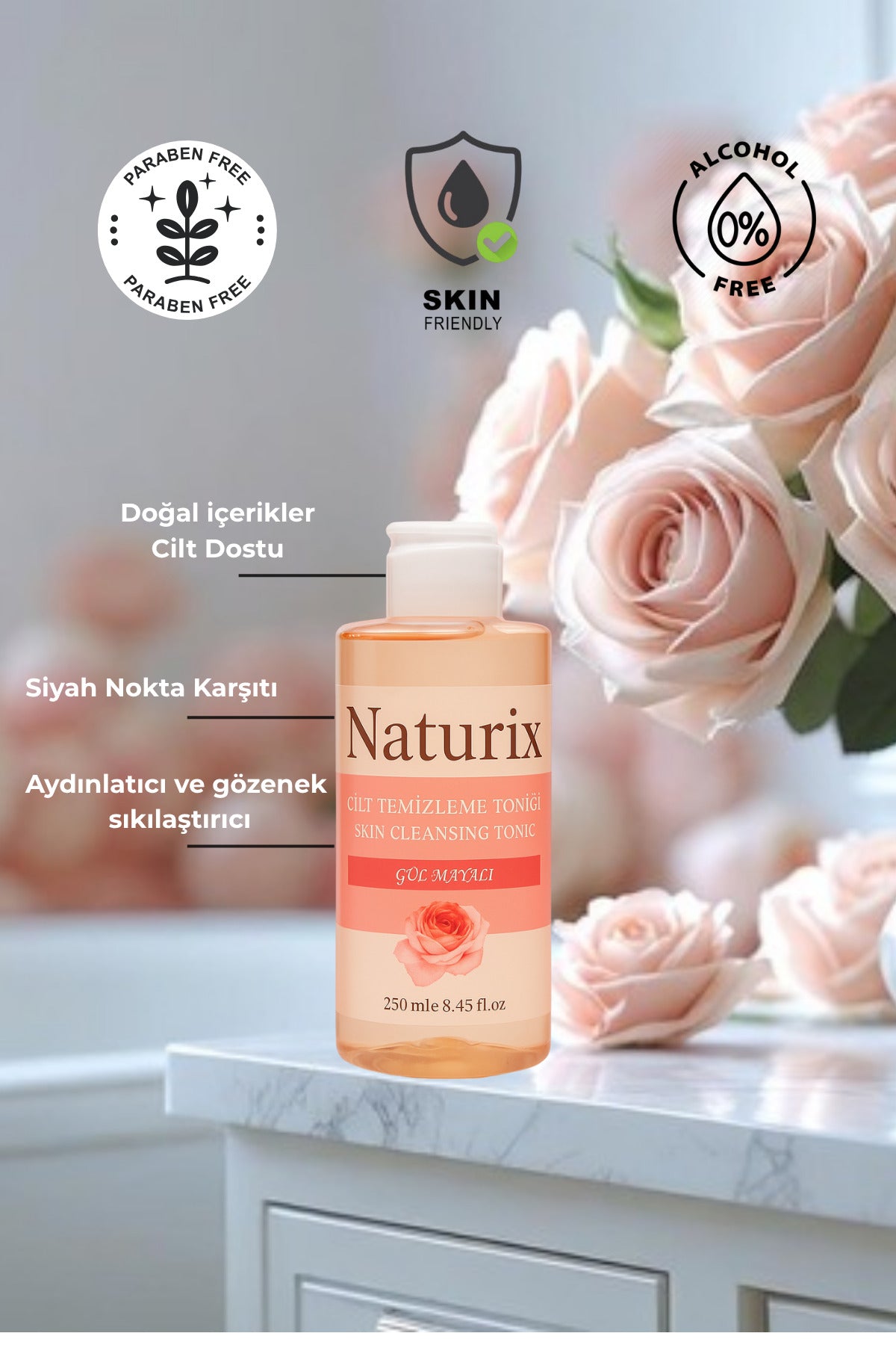 Gül Mayalı Cilt Temizleme Toniği 250 ml - Aydınlatıcı, Gözenek Sıkılaştırıcı Ve Siyah Nokta Karşıtı