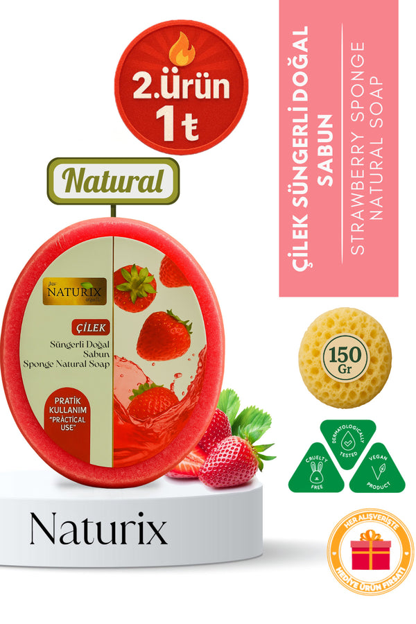 Çilek Süngerli Sabun 150 gr | Doğal Çilek Soap | Peeling Etkili Cilt Arındırıcı