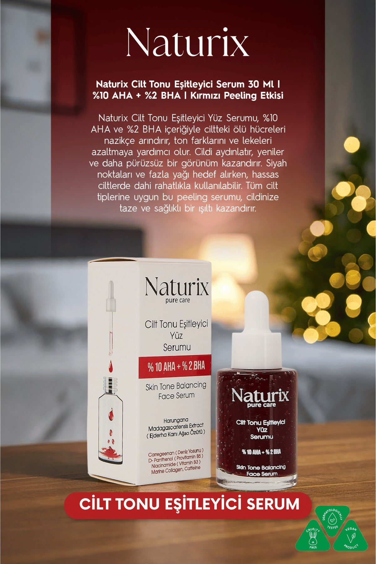 Cilt Tonu Eşitleyici Serum | %10 AHA + %2 BHA | Kırmızı Peeling Etkisi 30 Ml