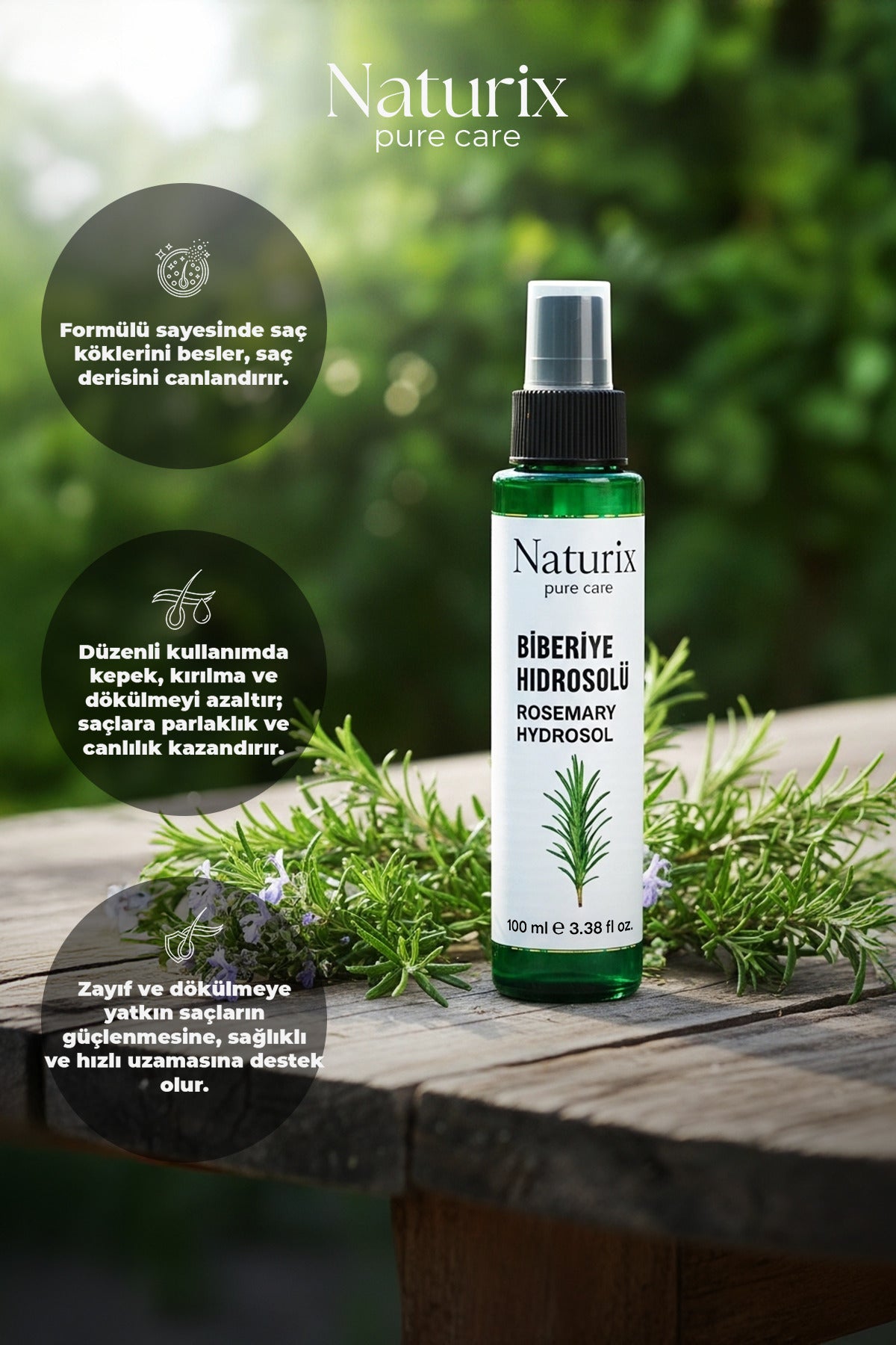 Biberiye Suyu %100 Doğal, Dökülme Karşıtı ve Saç Uzamasını Destekleyici Saç Toniği - 100 ml