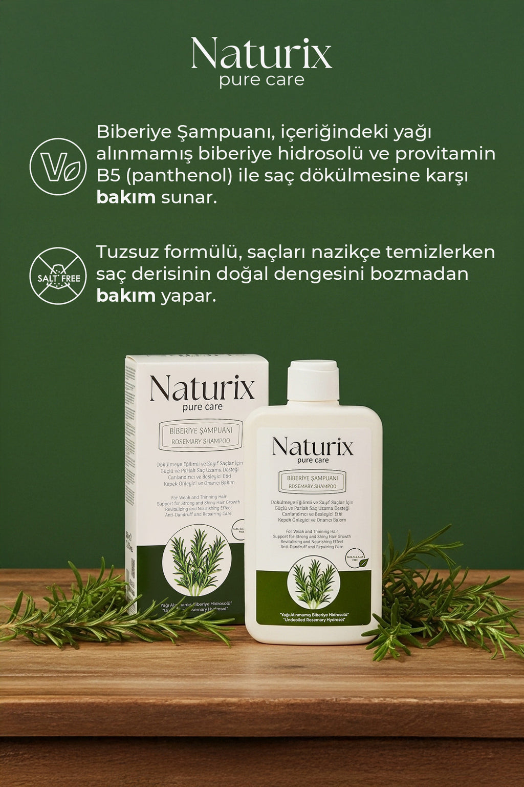 Biberiye Şampuanı | Tuzsuz, Dökülme Karşıtı ve Saç Uzamasını Destekleyici Bakım - 450 ml