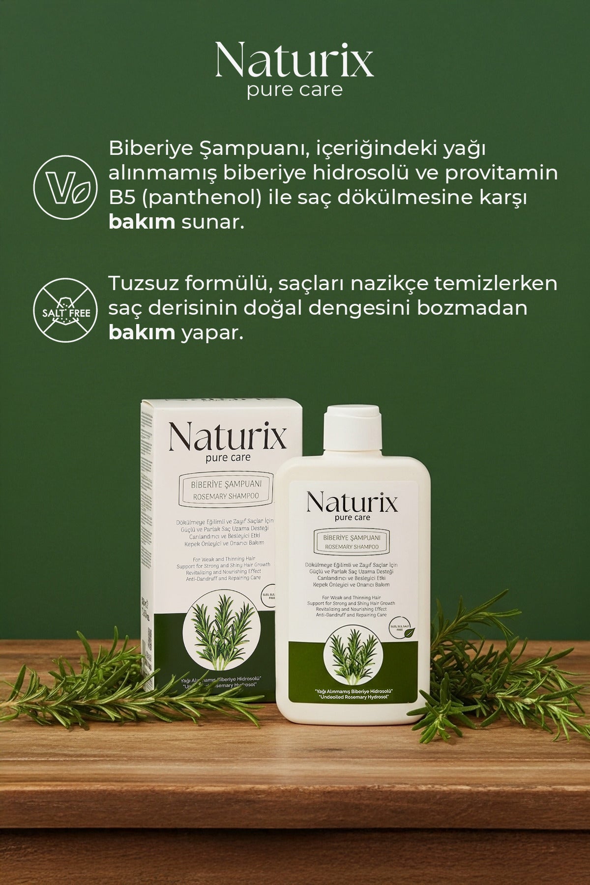 Biberiye Şampuanı | Tuzsuz, Dökülme Karşıtı ve Saç Uzamasını Destekleyici Bakım - 450 ml