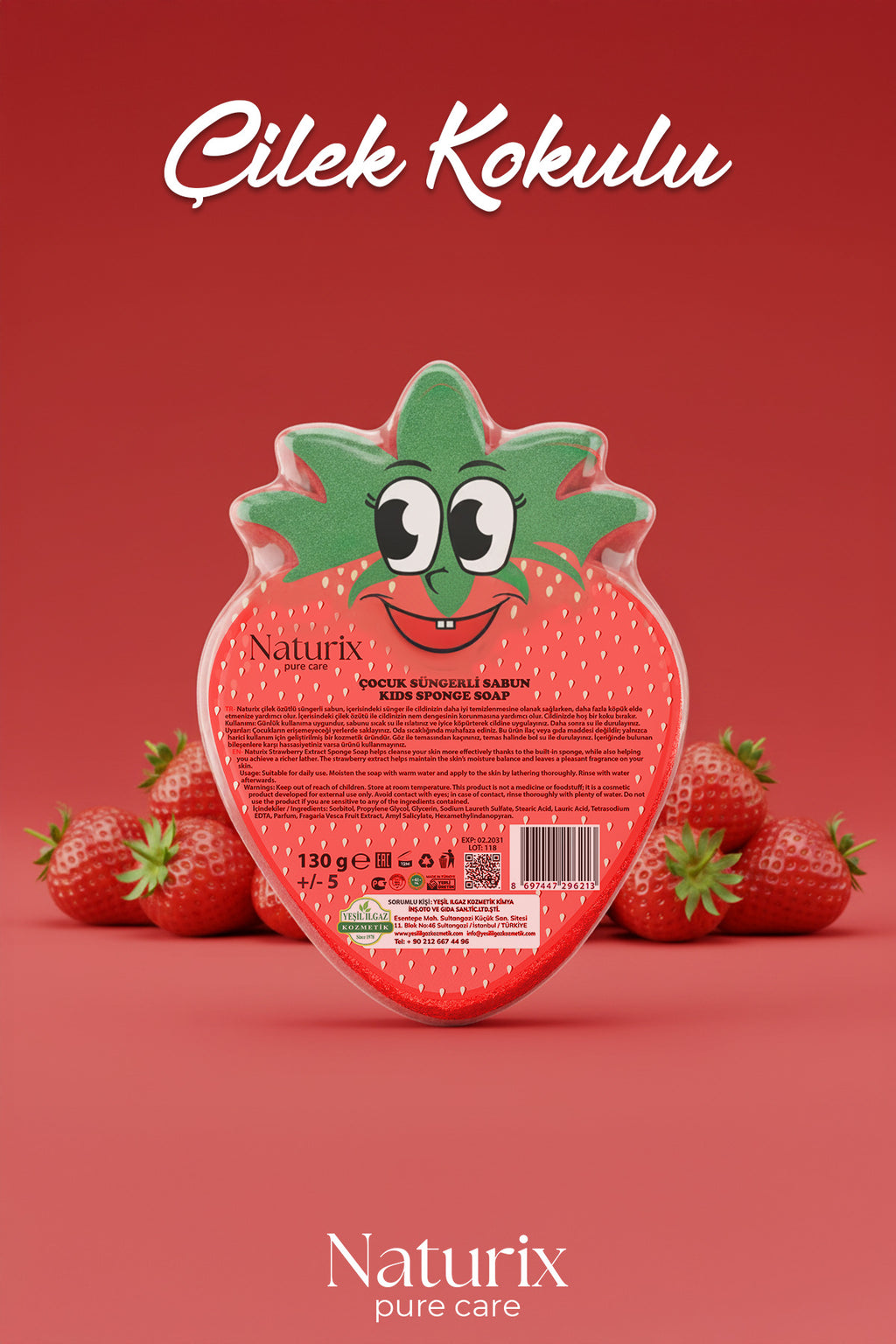 Çilek Şekilli Süngerli Çocuk Sabunu 130Gr