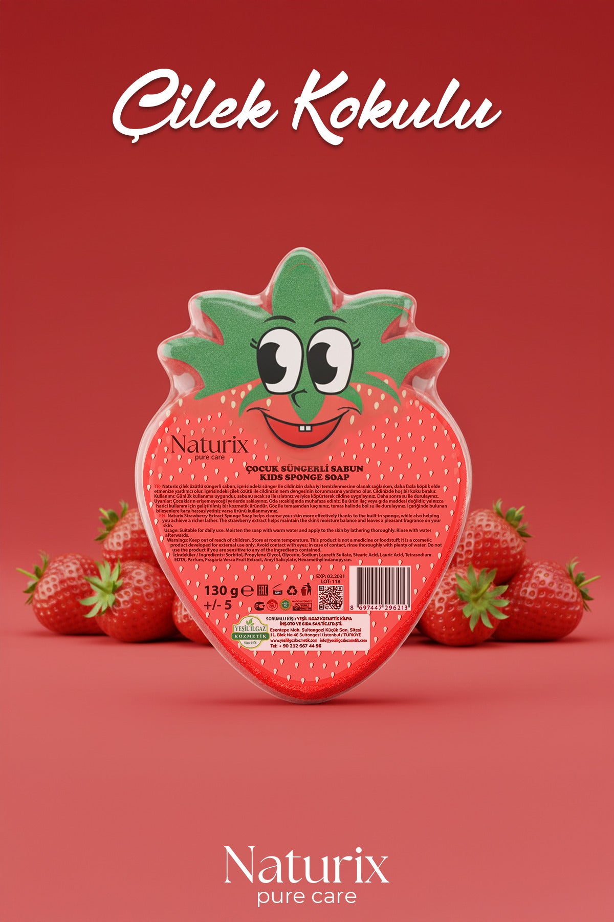 Çilek Şekilli Süngerli Çocuk Sabunu 130Gr