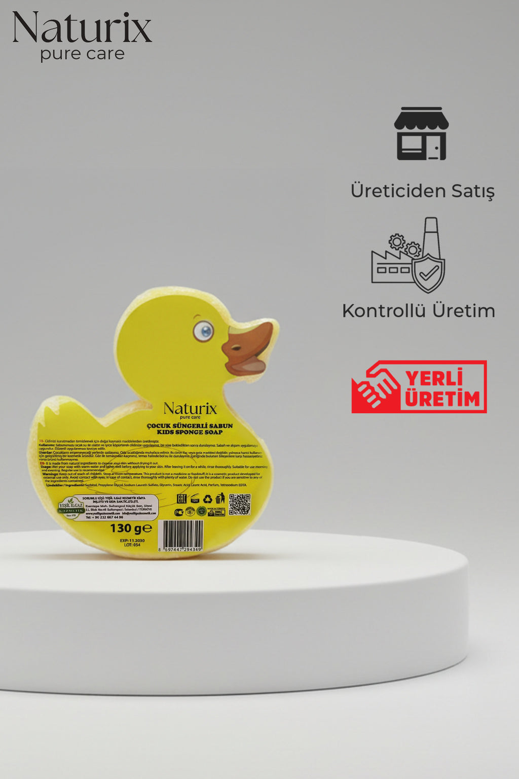 Pudra Kokulu Ördek Görünümlü Süngerli Çocuk Sabunu 130 gr