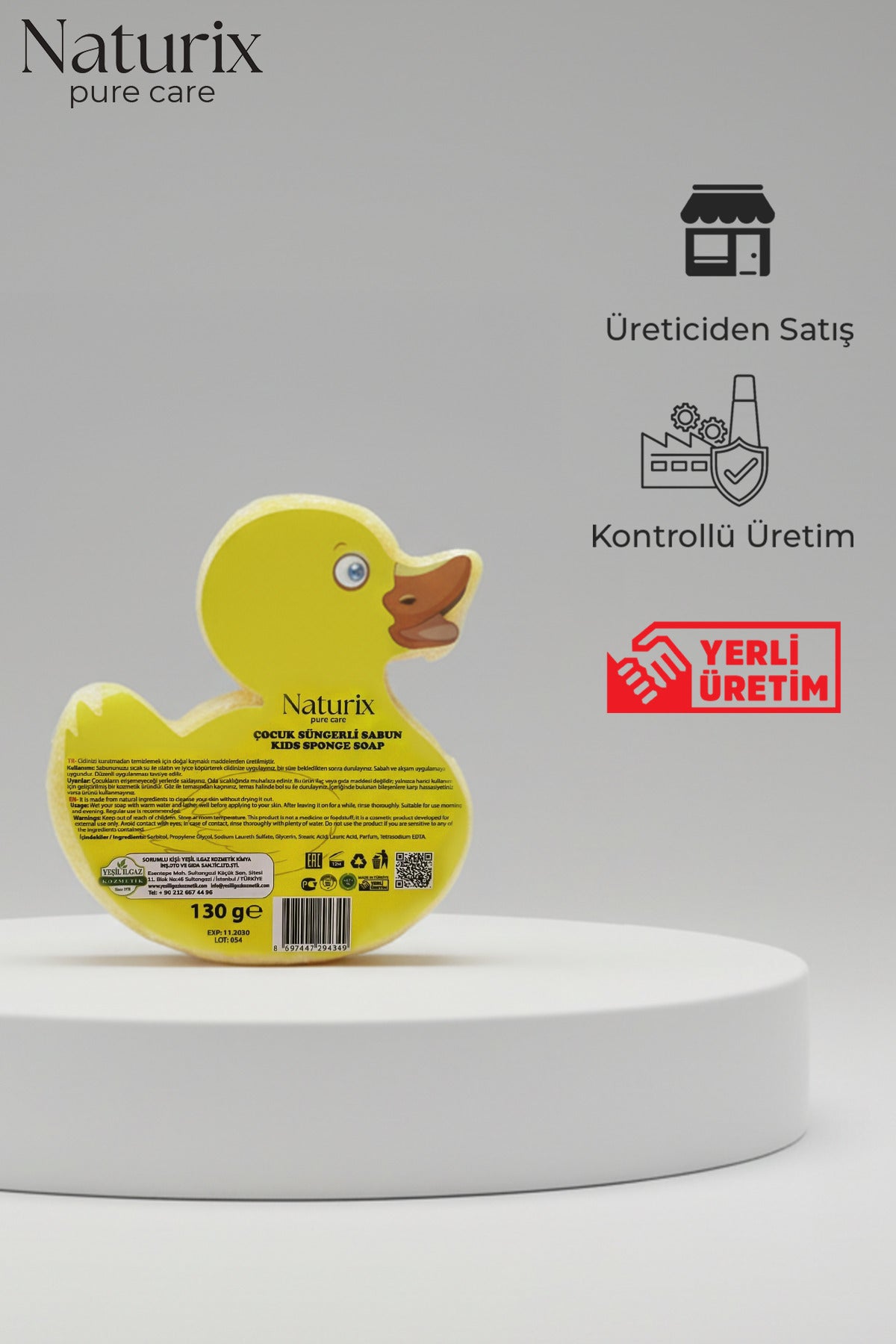 Pudra Kokulu Ördek Görünümlü Süngerli Çocuk Sabunu 130 gr
