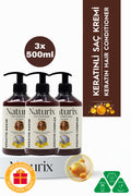 Keratin Bakım Tuzsuz Saç Kremi 500 ml - 3'lü Eko Paket Yıpranmış Saçlar Için