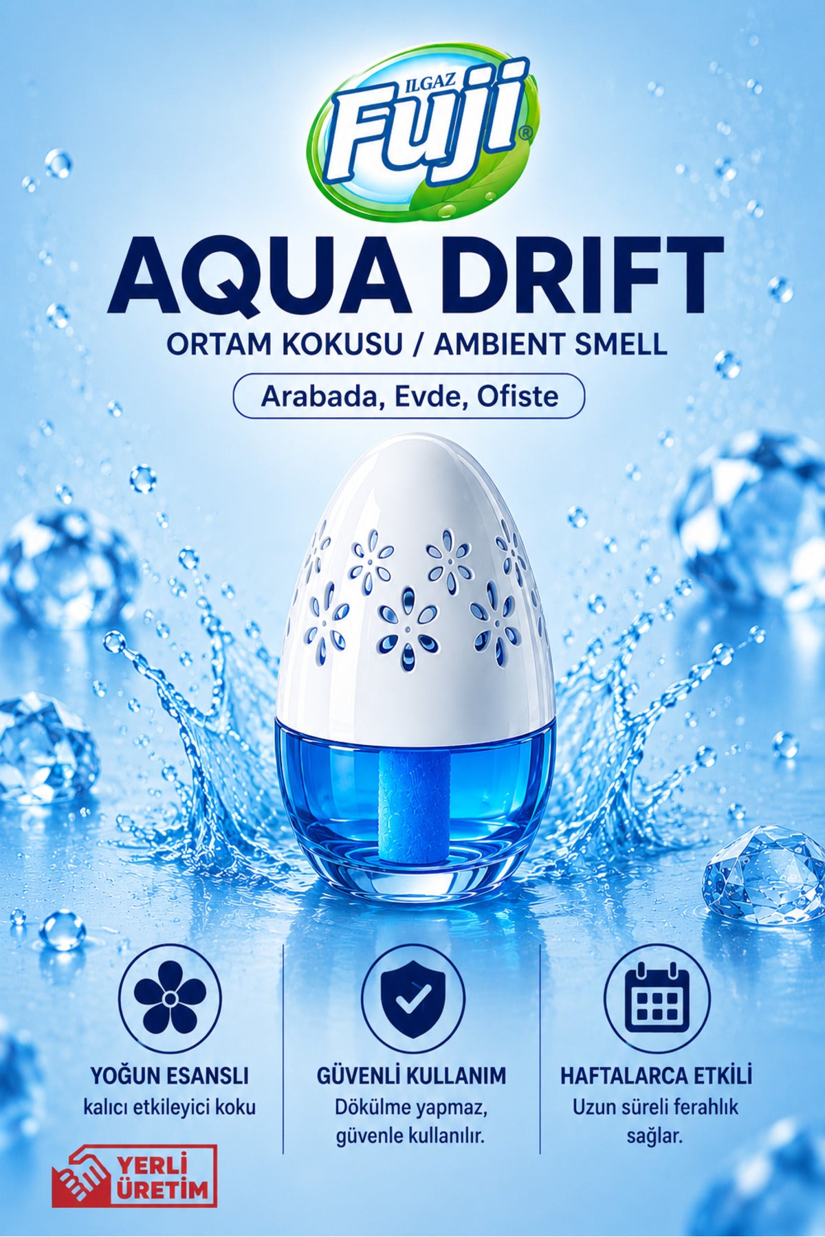 Okyanus Esintili Araç, WC, Oda ve Ortam Kokusu 100 ml | Aqua Drift Kalıcı Kavanoz Koku
