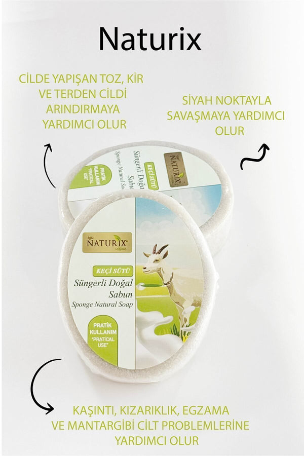 Keçi Sütü Süngerli Sabun 150 gr | Peeling Etkili, Kurutucu, Yenileyici